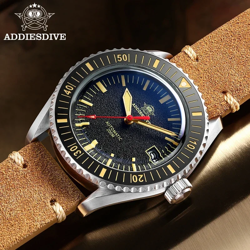 ADDIESDIVE AD2105 Men Diver Automatic Watch Luxury 200m Waterproof Luminous Mechanical Wristwatch Business Leather Retro Watches