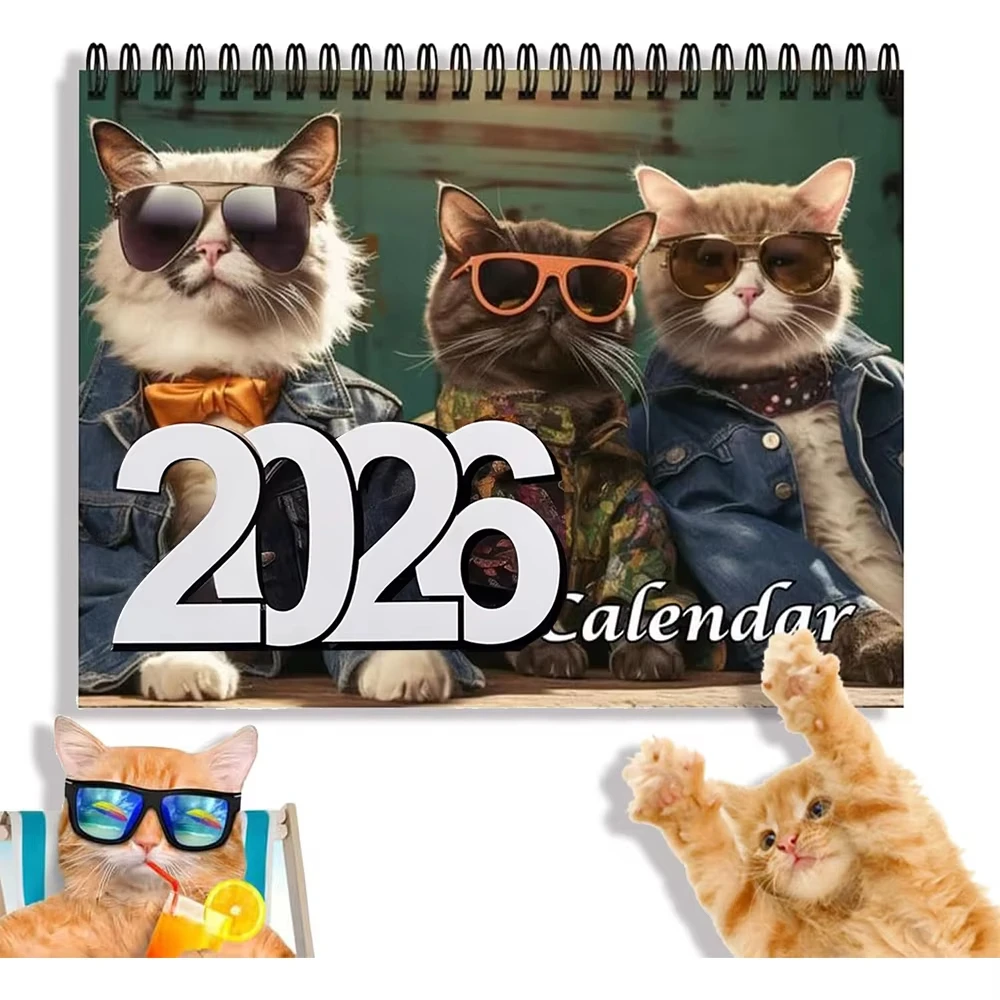 

Календарь Cool Cats 2026 3 кошачьих солнцезащитных очков и модных нарядов. Идеальный настенный декор для любителей кошек. Идеальный подарок для домашнего офиса.