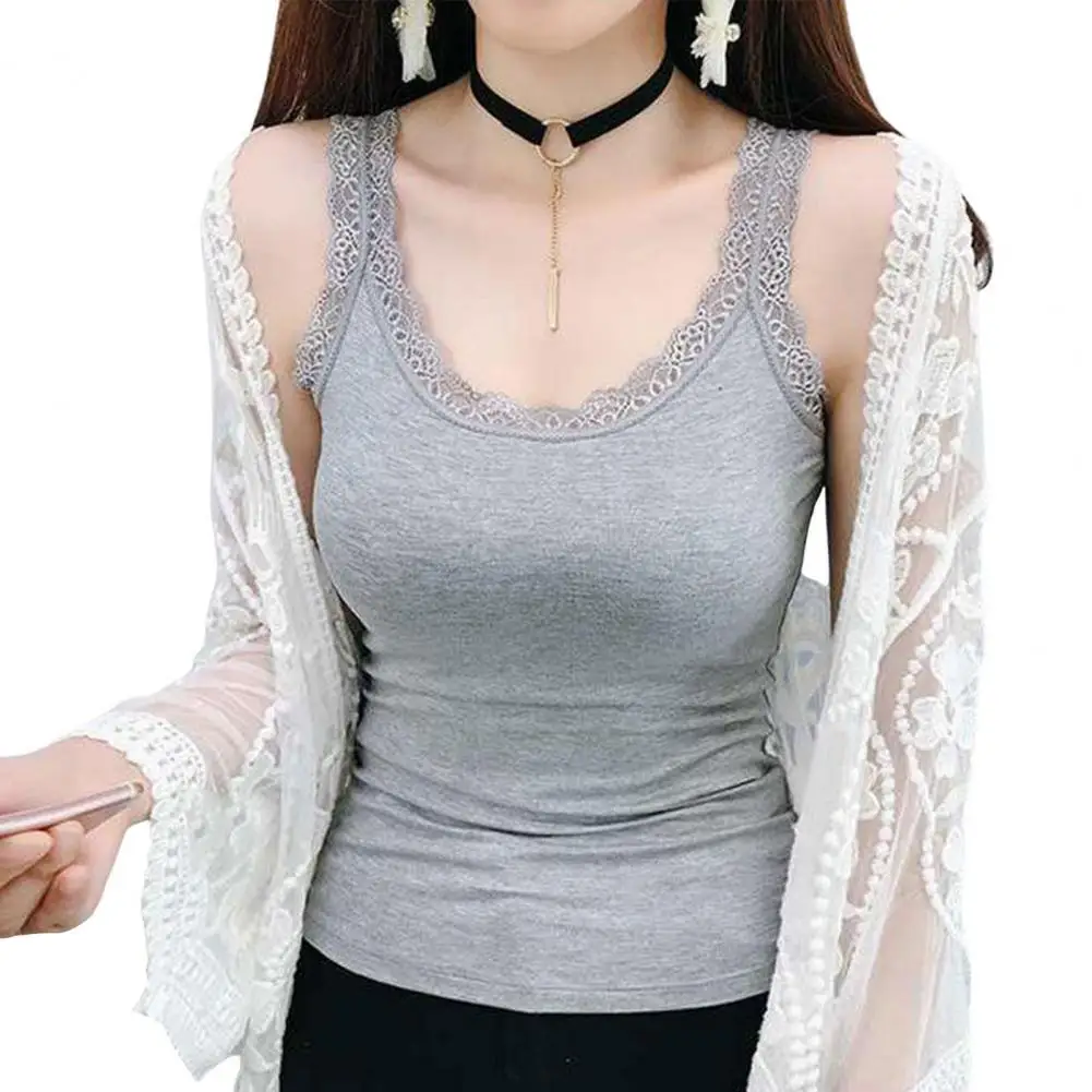 Women Vest Women Tank Tops Stylish Lace Trimmed Women's Tank Tops for Summer Slim Fit Camisole Vest with U-neck for Ladies