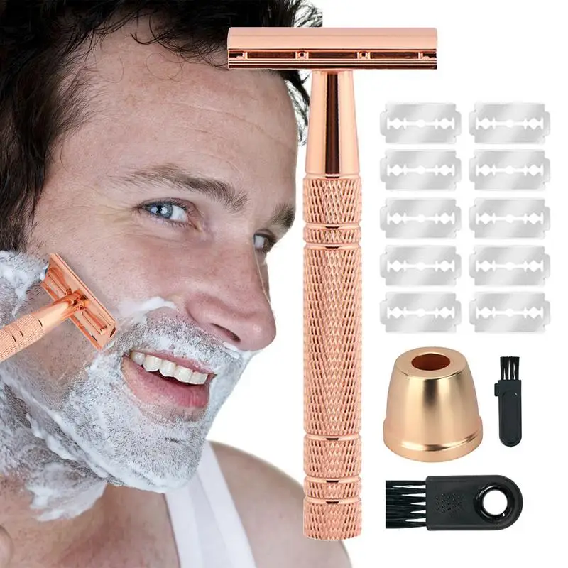 Men Shaver Safety Razor Double Edge Metal Single Razor Reusable Long Handle Saferazor Beard Hair Shaver for Men Travel Home Use