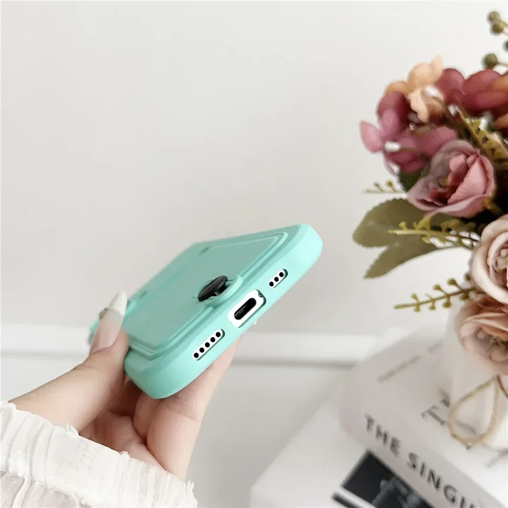 Liquid Silicone Slot Card Holder Wallet Phone Case for iPhone 16 15 14 13 12 11 Pro Max X 7 8 Plus Candy Shockproof Soft Cover