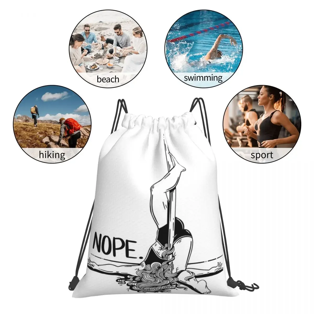 Pole Dance NOPE-Sac à Dos Noir Multifonction Portable, Proximité Wstring, Bundle Pocket, Sac de dehors, Sac à Livres pour Voyage