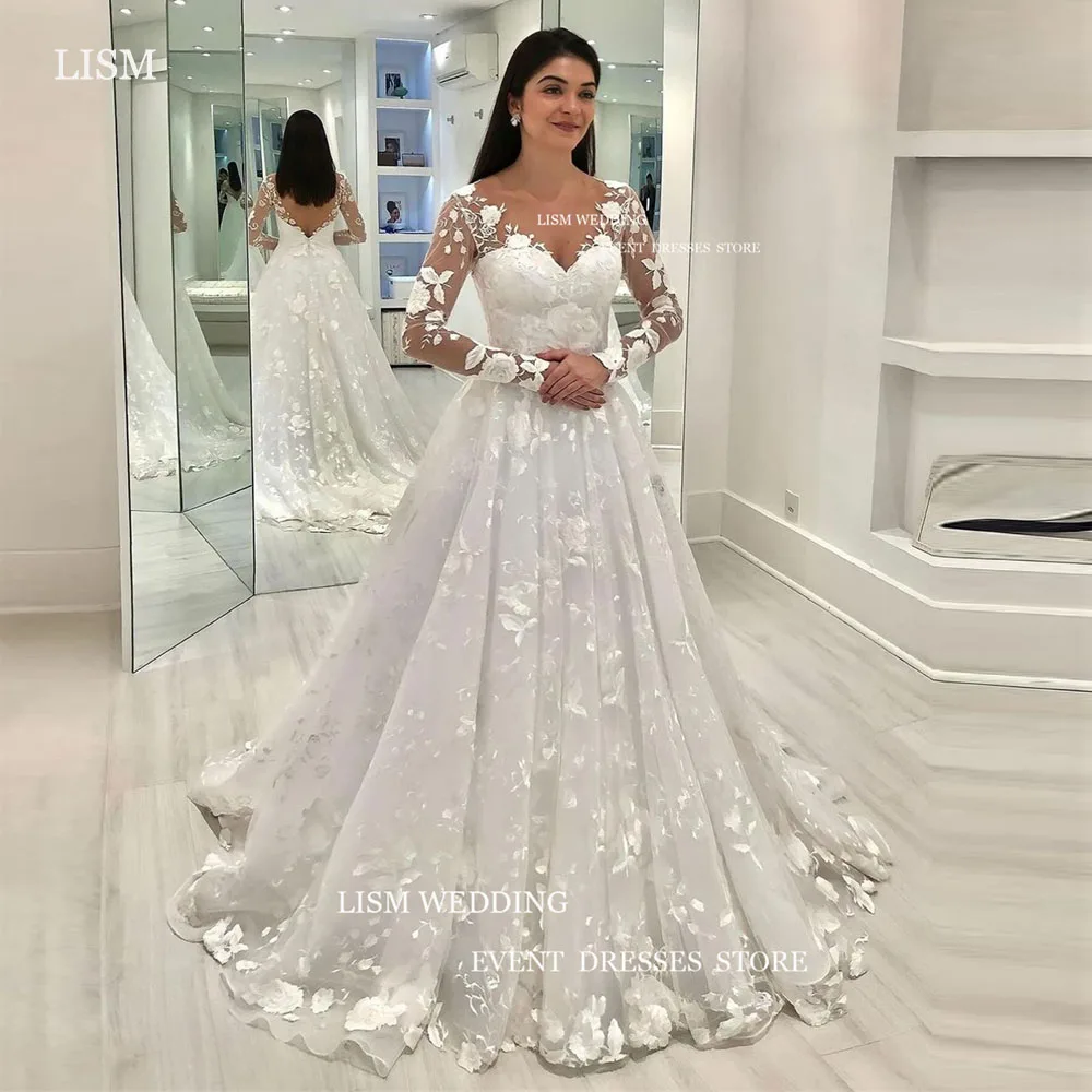 

LISM Elegant A-Line Wedding Dresses V-Neck Long Sleeves Floor Length Bridal Gowns Vestido De Noiva For Women Custom Made 2025