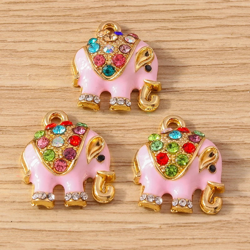 10 Stück 15x18mm Niedliche Emaille-Tieranhänger Bunte Kristall-Elefanten-Anhänger für Schmuckherstellung Ohrringe Halskette DIY Geschenke – Detail 4