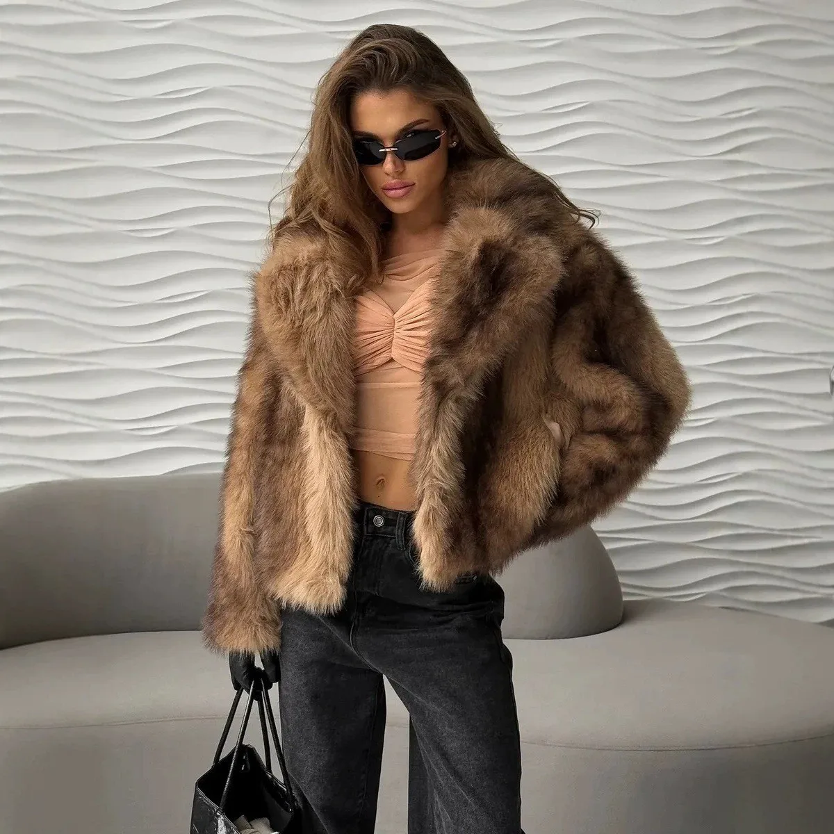 3D Pattern No Hood Coat Mid Length Elegant Commuting with Urban Stand Collar Casual Regular Sleeve Autumn Long Sleeve Women Coat