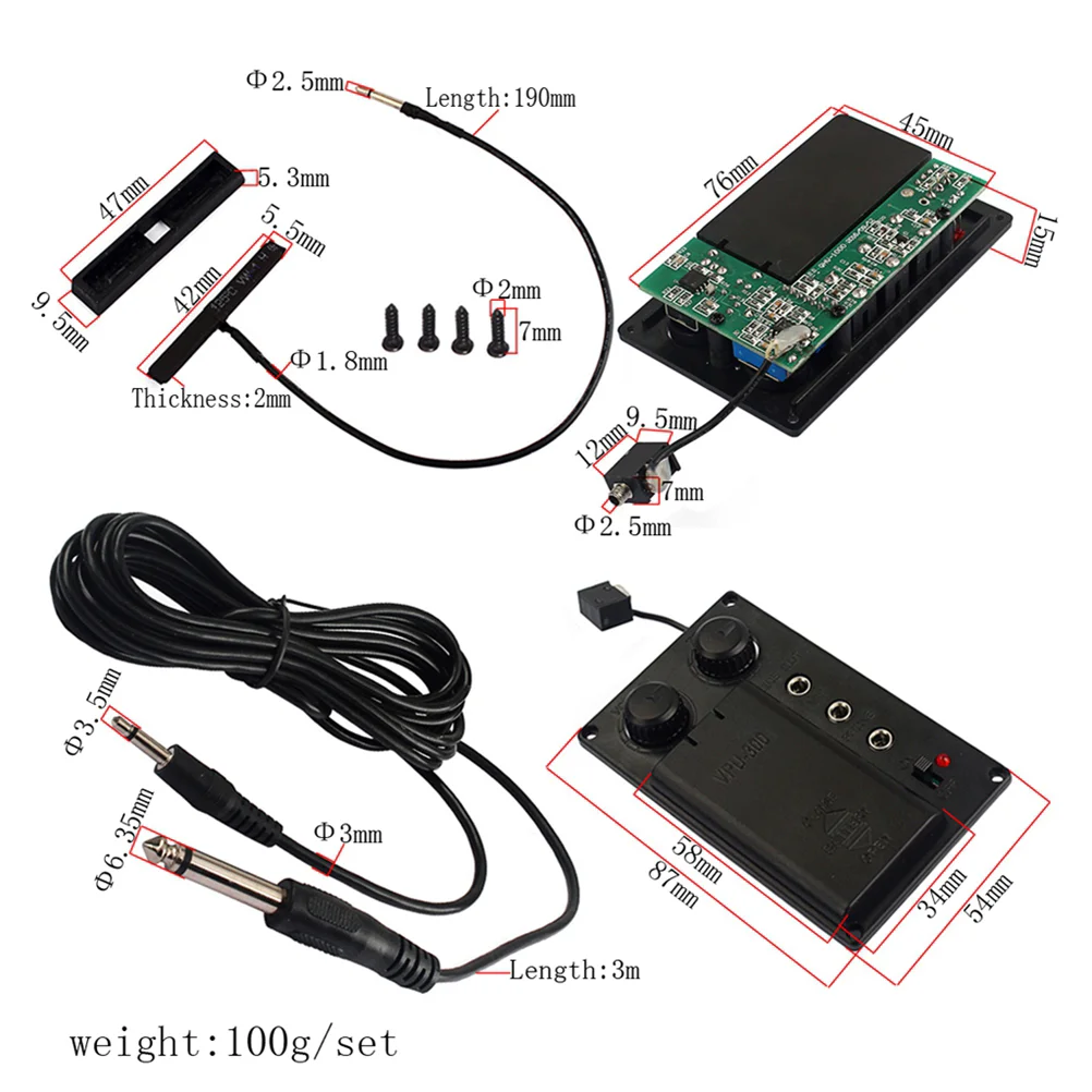 1 Set Violin Equalizer Mute Preamp Pickup EQ with Piezo Electric Violin Accessory DIY with Plug Hole Output Cable