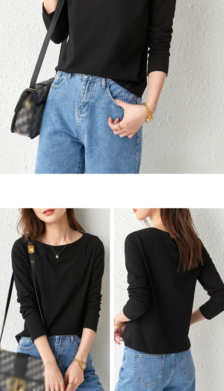 Sentubila Baumwolle Shirts 2023 Frühling Herbst Solide Bodenbildung Tops Oansatz T-shirts Streetwear Temperament Pullover 111T34249 – Detail 13