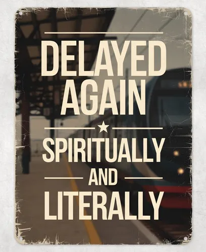 Funny Trains Delayed Again Metal Poster Wall Tin Sign Man Cave Shed Home Plaque --Tin Sign