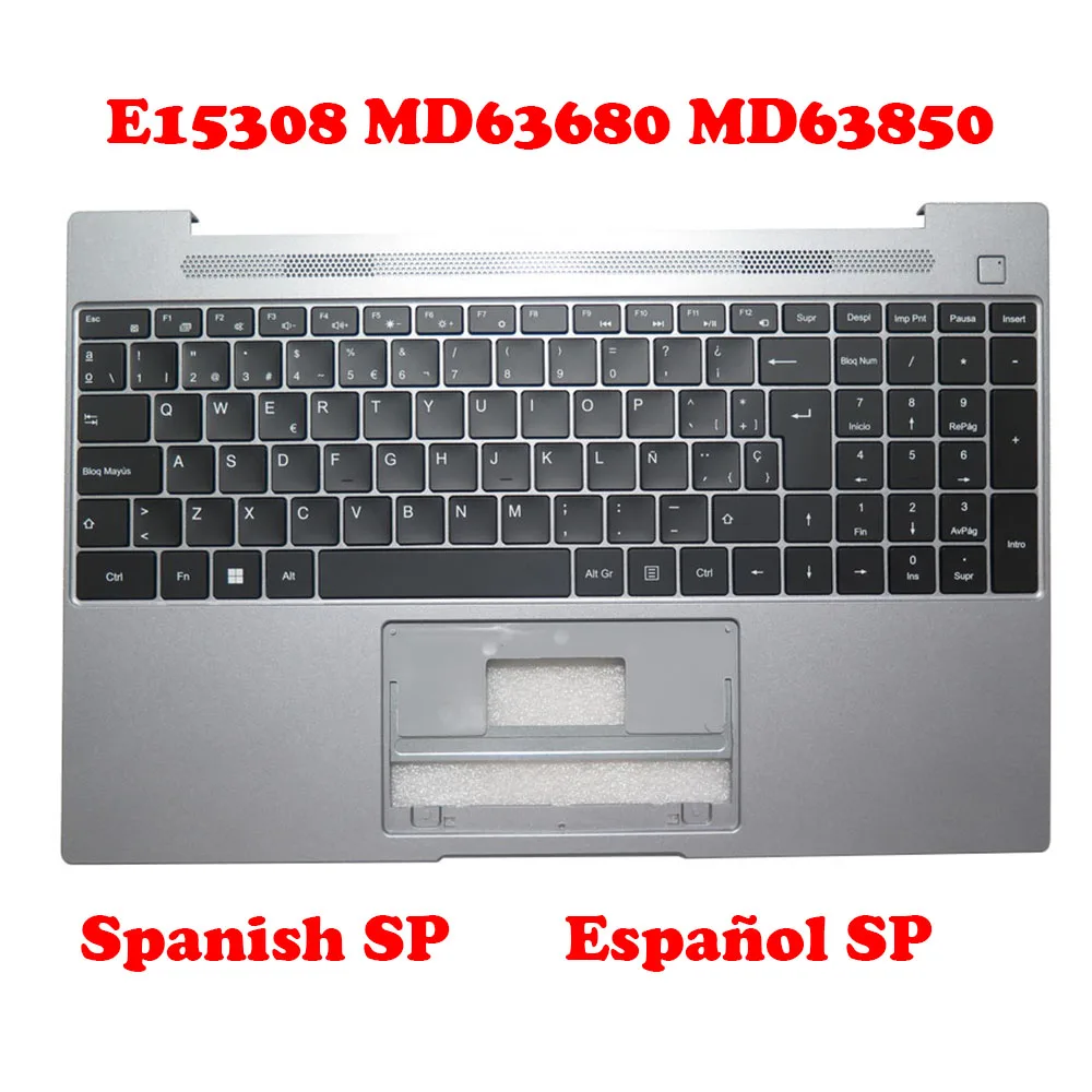 Laptop PalmRest& Spanish SP keyboard For MEDION AKOYA E15308 MD63680 MD63850 Silver Top Case Black Keyboard