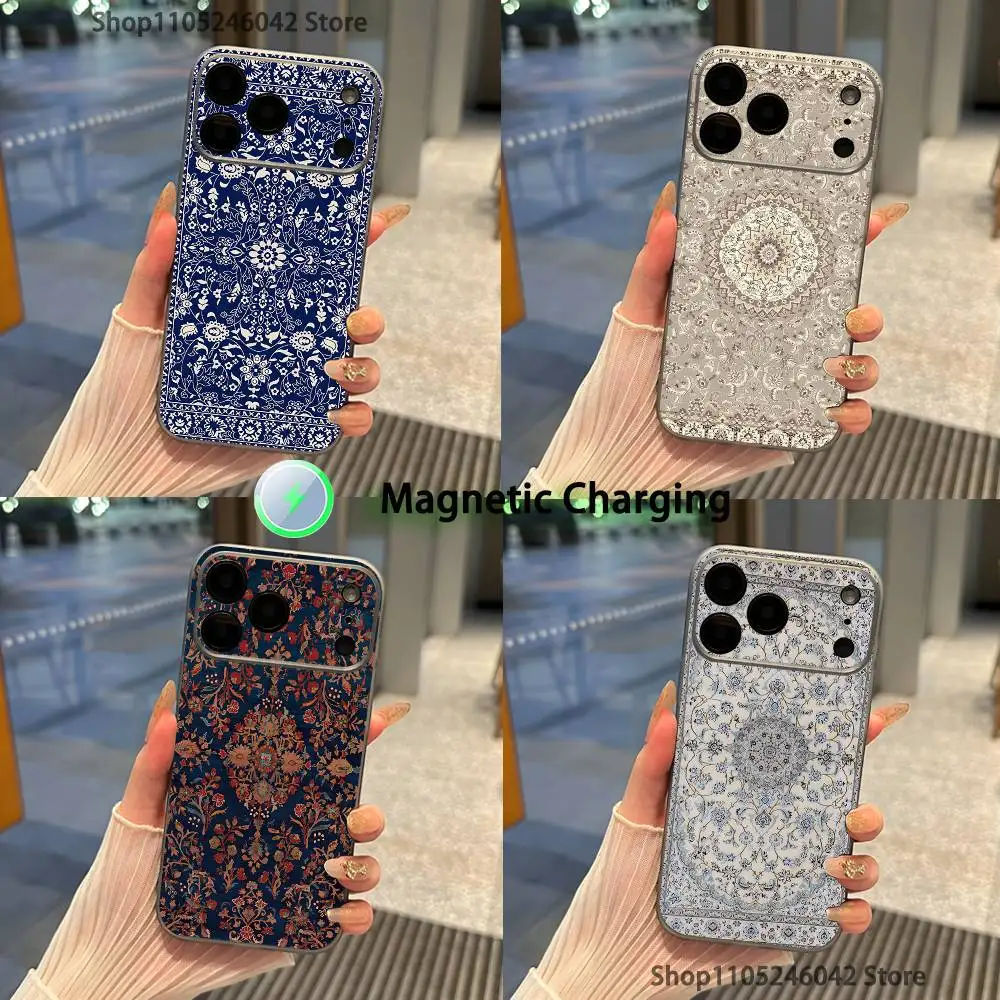 

Persian Carpet Floral Pattern For iPhone 17,16,15,14,13,12,11Pro,Max,Plus Magnetic Wireless Charging Transparent gray Phone Case