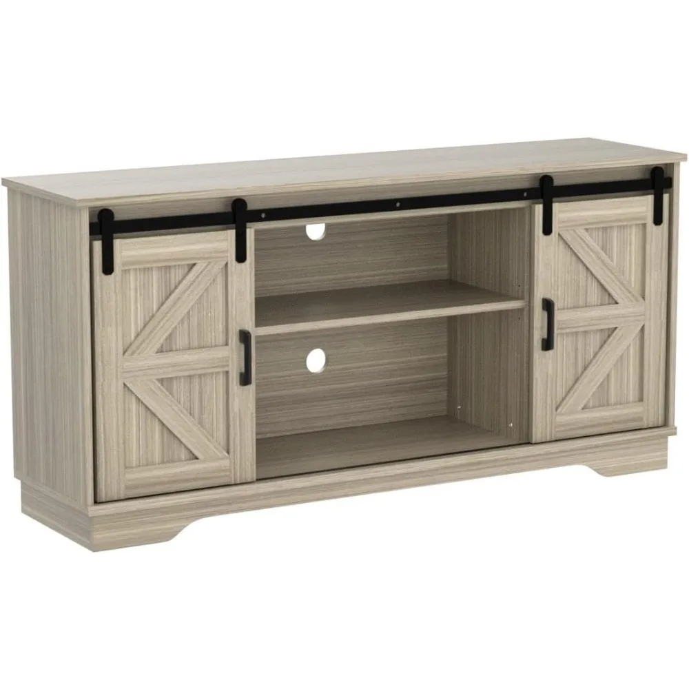 خزانة بار بانانا مع بابين منزلقين للحظيرة، خزانة تخزين للمزرعة، حامل تلفزيون (خشب طبيعي)