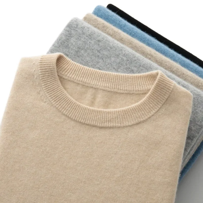 Men's Cashmere Blended T-shirt O-Neck Pullovers Knit Large Size Spring Summer New Tops Short Sleeve High-End Jumpers Tee