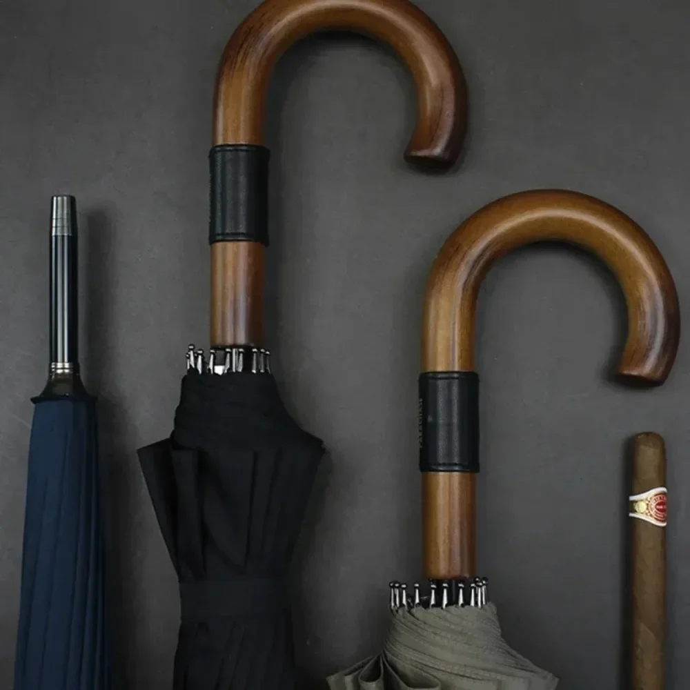 

Ветрозащитный Зонт с длинной ручкой, зонт из цельного волокна с 16 косточками для двух человек, износостойкий и нескользящий, в деловом стиле