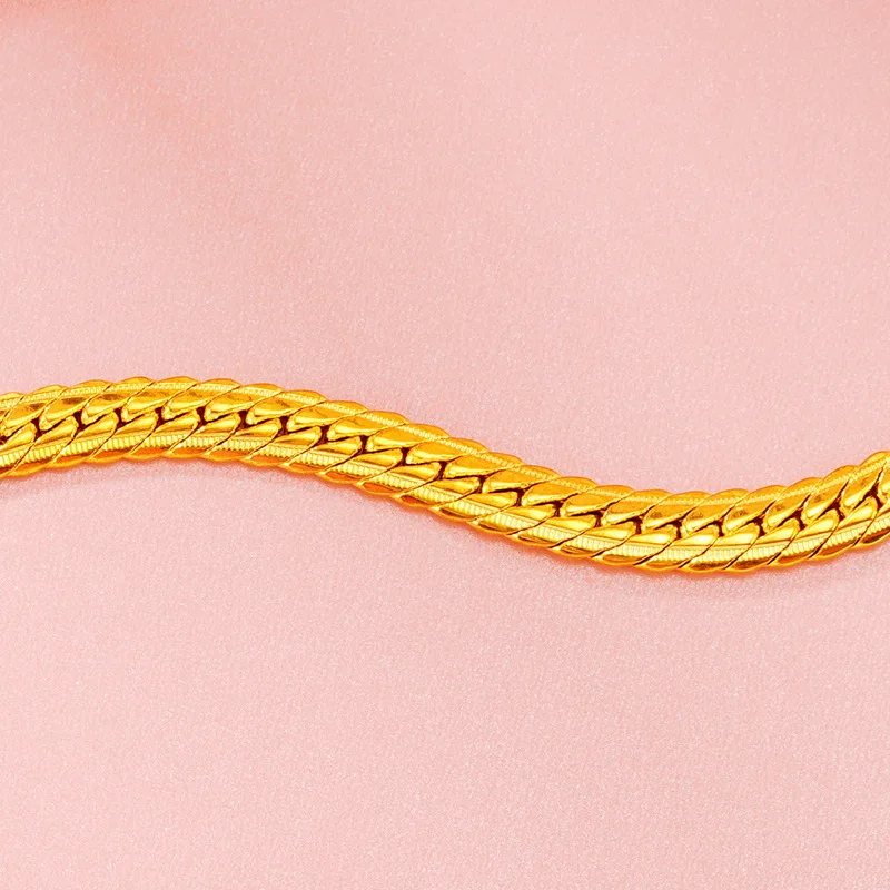 فاخر 24K 9999 الذهب الخالص الذهب الحقيقي للرجال والنساء شقة عظم الثعبان قلادة Verposition سلسلة #3