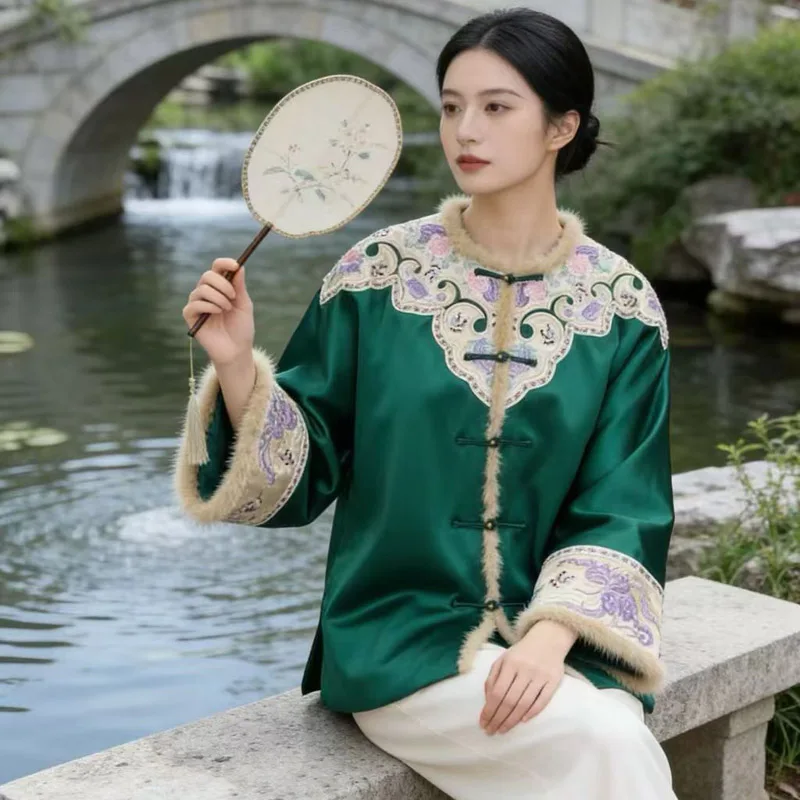 

Высококачественное осенне-зимнее пальто, новое женское элегантное свободное пальто из ацетата с вышивкой в китайском стиле, S-XXL