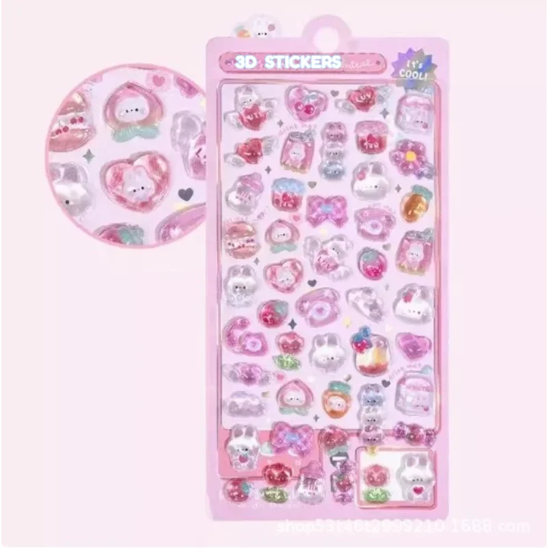 300Pcs Kawaii Cartoon 3D Relief Sticker Cute Crystal Jelly Patch for Mobile Phone Case Mirror Scrapbook Journal Animal Deco view 5