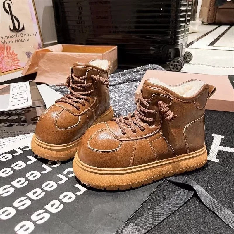 

Fleece Lined Snow Boots Matte Finish Thick Bottom Casual Slip on Anti Slip Warm Cotton Shoes Women's Fashion Winter Boots
