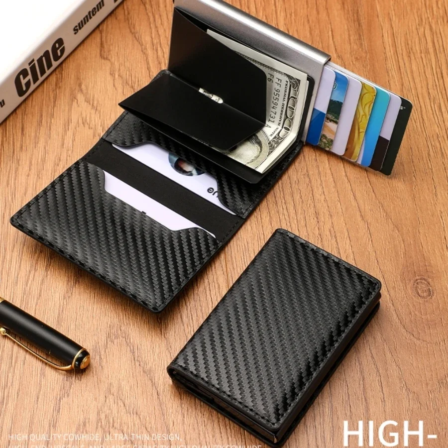 Carbon Fiber Credit Card Holder Wallet Men Rfid Smart Meral Thin Slim Pop Up Minimalist Wallet Small Black Purse Metal Wallet