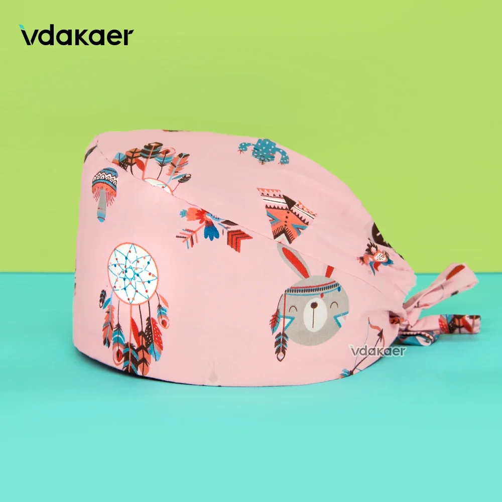 Gorro quirúrgico estampado unisex, gorro de trabajo para laboratorio, salón de belleza para mascotas, gorro de fregado para dentista, clínica, gorro de cirugía, gorros médicos transpirables para enfermería