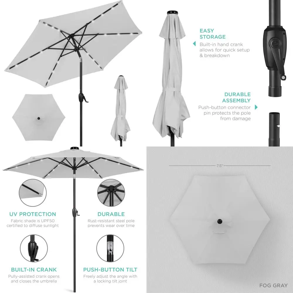 

Зонт для патио 7,5 футов с ручкой и LED-подсветкой для террасы или бассейна