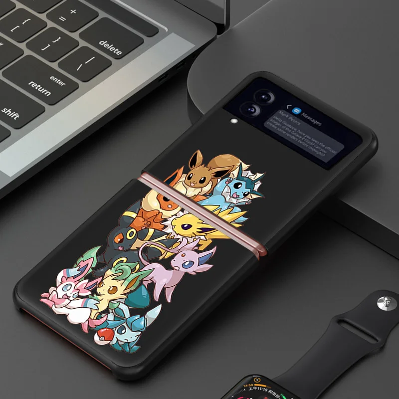 New Trend Phone Case For Samsung Galaxy Z Flip 6 5 4 3 5G Flip6 Flip5 Flip4 Pikachu Squirtle Pokemon Black Hard Matte Back Cover image 6