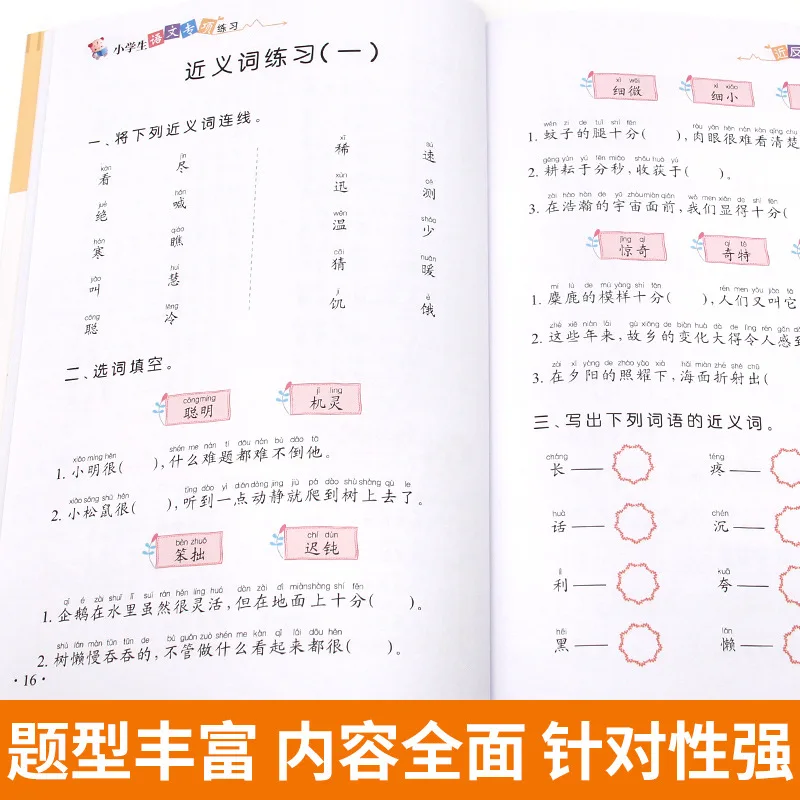 Elementary School Chinese Language Specialized Training Workbook for Grades One, Two, and Three, with Questions on Antonyms