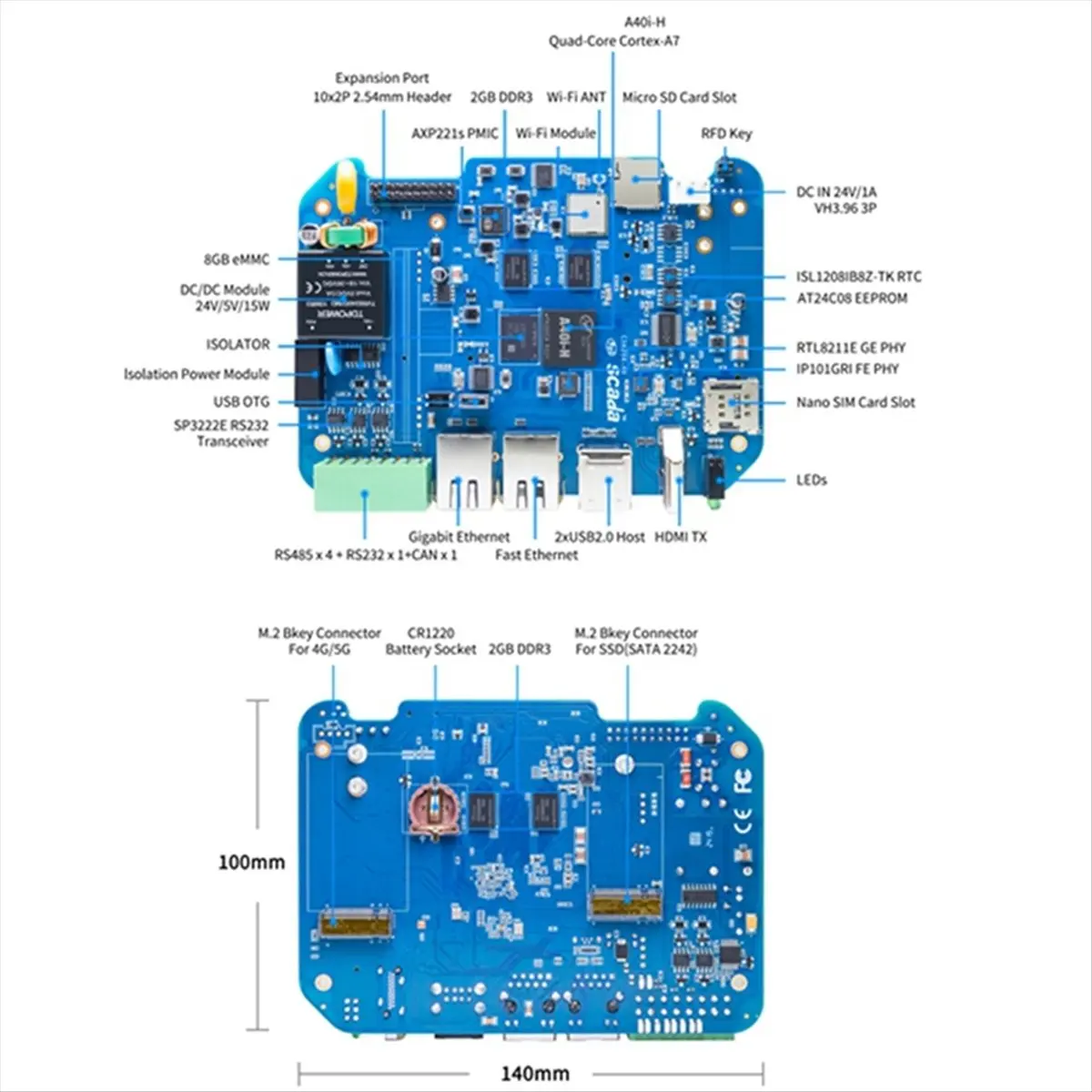 [VALUE PACK]For -6204 Embedded Single Board for Allwinner A40I -A7 4G DDR3 8G EMMC 4XRS485+RS232+CAN Industrial