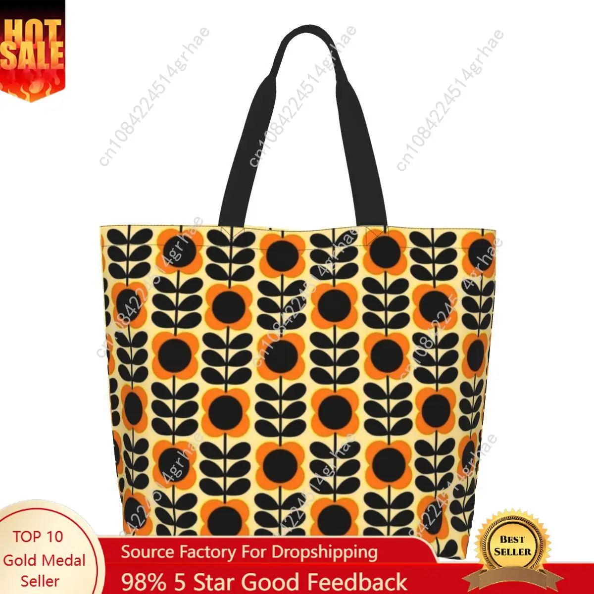 custom Orla Kiely Multi Stem Flowers Shopping Tote Bags Recycling Scandinavian Style Groceries Canvas Shoulder Shopper Bag
