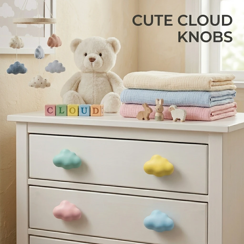 4pcs Cute Cartoon Cabinet Knobs Handles Wardrobe Knobs Macaron Colors Cloud-Shaped Vanity Knobs Adorable Kitchen Cabinet Handles