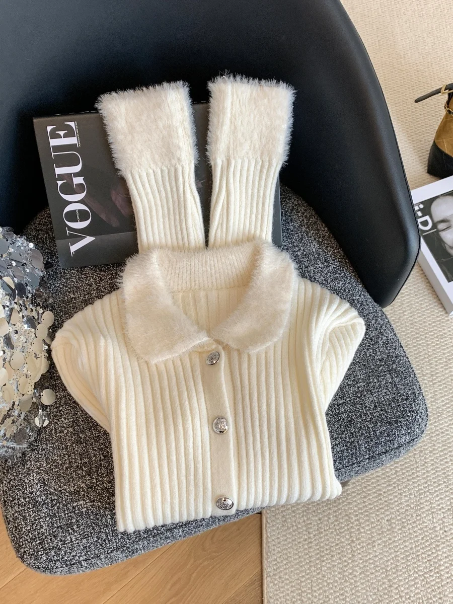 

Женский модный кардиган Slim Fit с вязаным воротником, высококачественный, в стиле пэчворк, мягкий, с длинными рукавами, во французском стиле, утепленный, зимний свитер