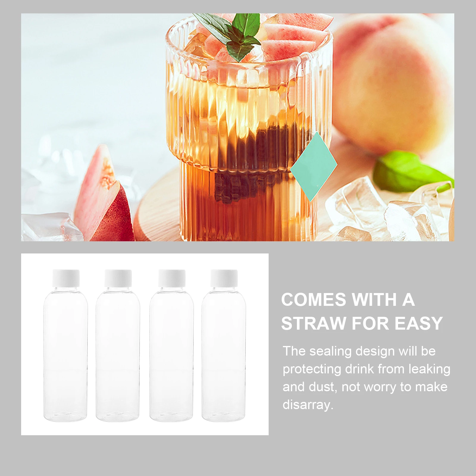 

20pcs Reusable Plastic Clear Bottles Durable Leakproof Juice Milk Storage Travel Household Empty Bottles Flat Bottom Sealing