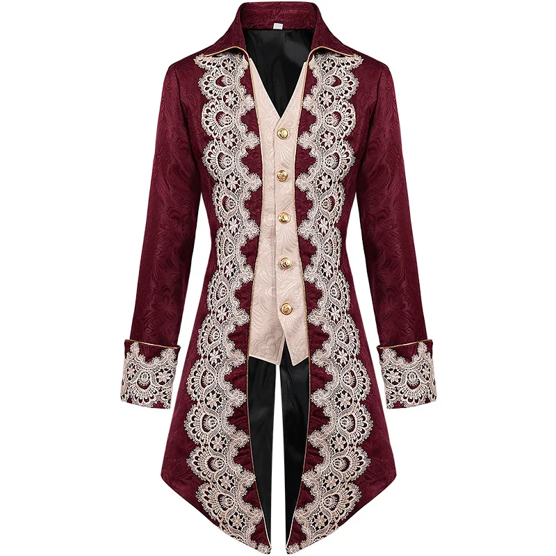 Men Steampunk Gothic Victorian Jacket Vintage Purple Velvet Tailcoat Medieval Frock Coat Uniform Renaissance Costume Homme XXXL