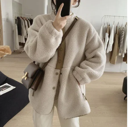 

Winter Clothes Women Jackets Winter Lambwool Coat Korean Fashion New In Loose OverSize Thick Parkas Long Sleeve Top Coats