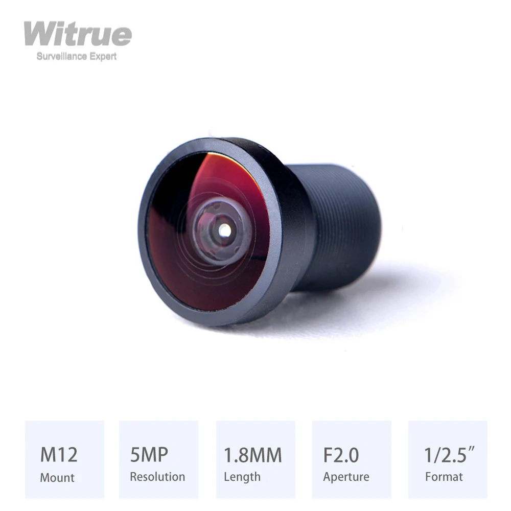 Witrue Fisheye Lens Wide View Angle HD 5MP 1.8MM M12 Mount F2.0 1/2.5