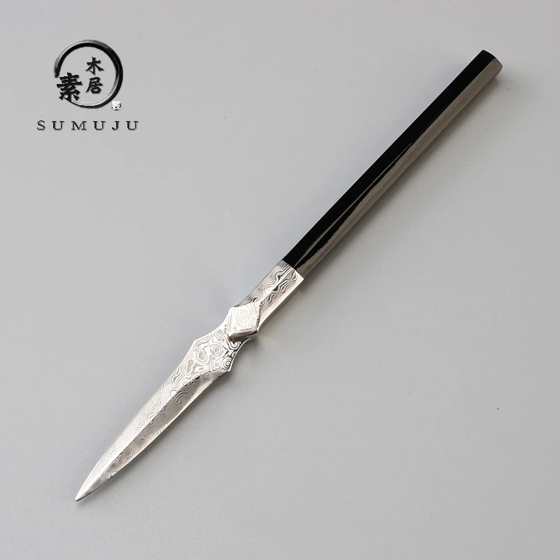 

Handmade Damascus Steel Tea Knife Purple Sandalwood Pu'er Tea Needle Tea Cone Bla Tea Special Purpose Tea Set Pu'er Cake Tool