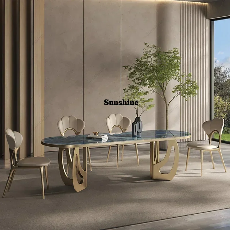 luxury Kitcjen Dining Table Set 6 People Desk legs metal Marble Dining Table Coffee Multifunctional mesa comedor home furniture