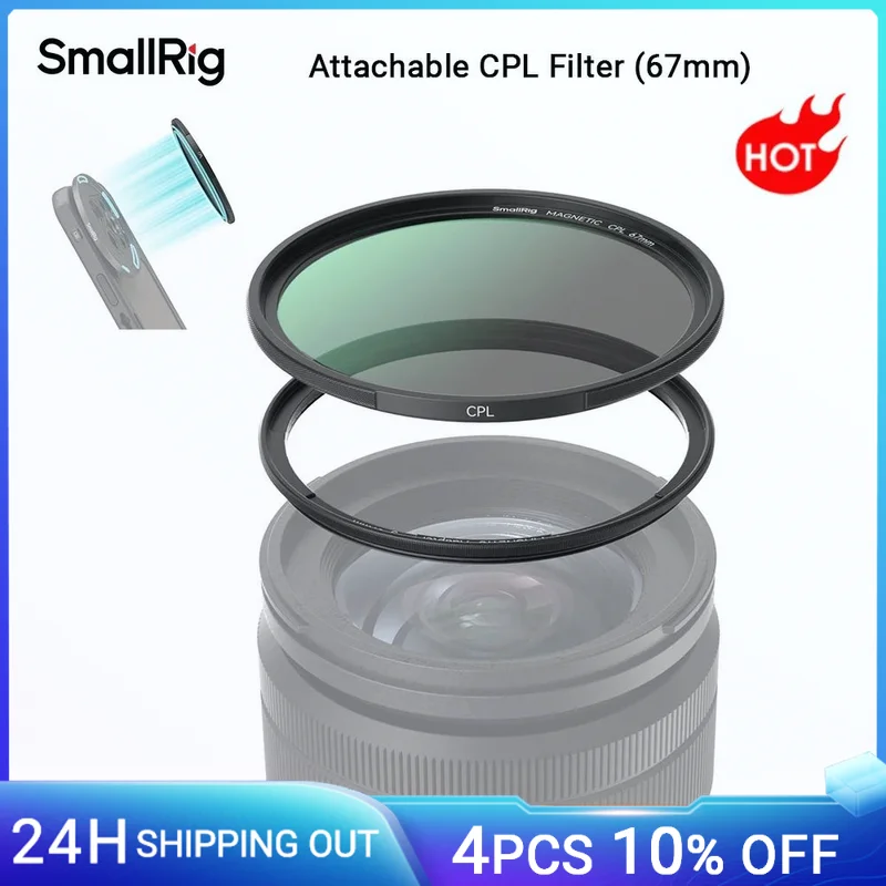 SmallRig Attachable CPL Filter, 67mm Magnetic Circular Polarizers Filter + 67mm Threaded Filter Ring for iPhone 15 Pro -4582