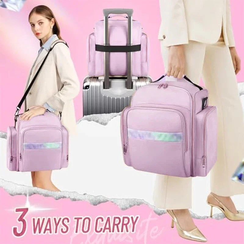 Pink Professional Manicure Suitcases Large Capacity Storage Case Multi-Layer Jewelry Storage Bag Removable Makeup Backbag