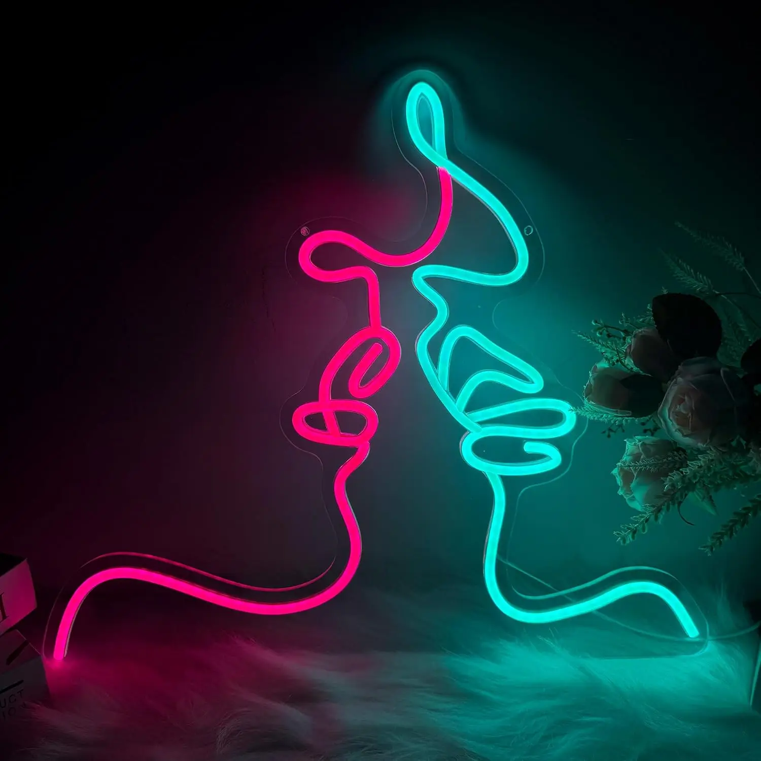 Kissing Couple Neon Sign Romantic Lovers Face Line Art Dimmable Light For Bedroom Wedding Anniversary Valentine Room Decor Gift