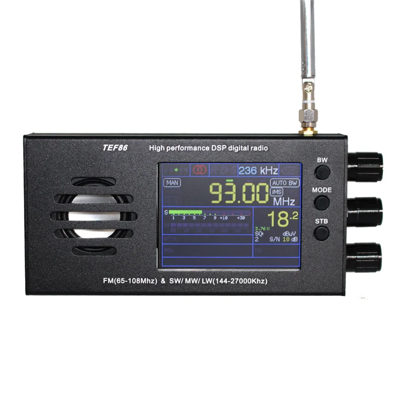 A68Z 3.2 Inch LCD Screen TEF6686 DSP Digital Radio Receiver FM(65-108Mhz)&SW/MW/LW(144-27000Khz) with Battery