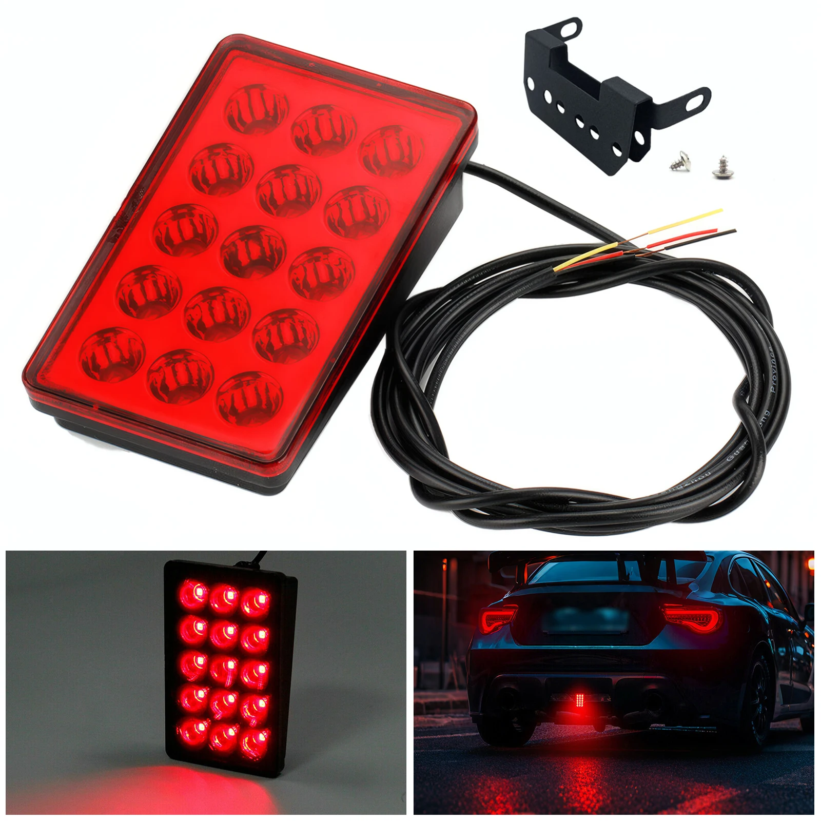 

1Pcs Universal For BMW E46 RED/Black F1 Style 15 LED Rear 3rd Third Strobe Flashing Tail Brake Stop Light Car Accessories