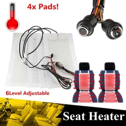 12V Universal Car Seat Heater Heat Pads 6 Level Carbon Fiber Heated Heating Round Cushion Control Switch Set Winter Warmer