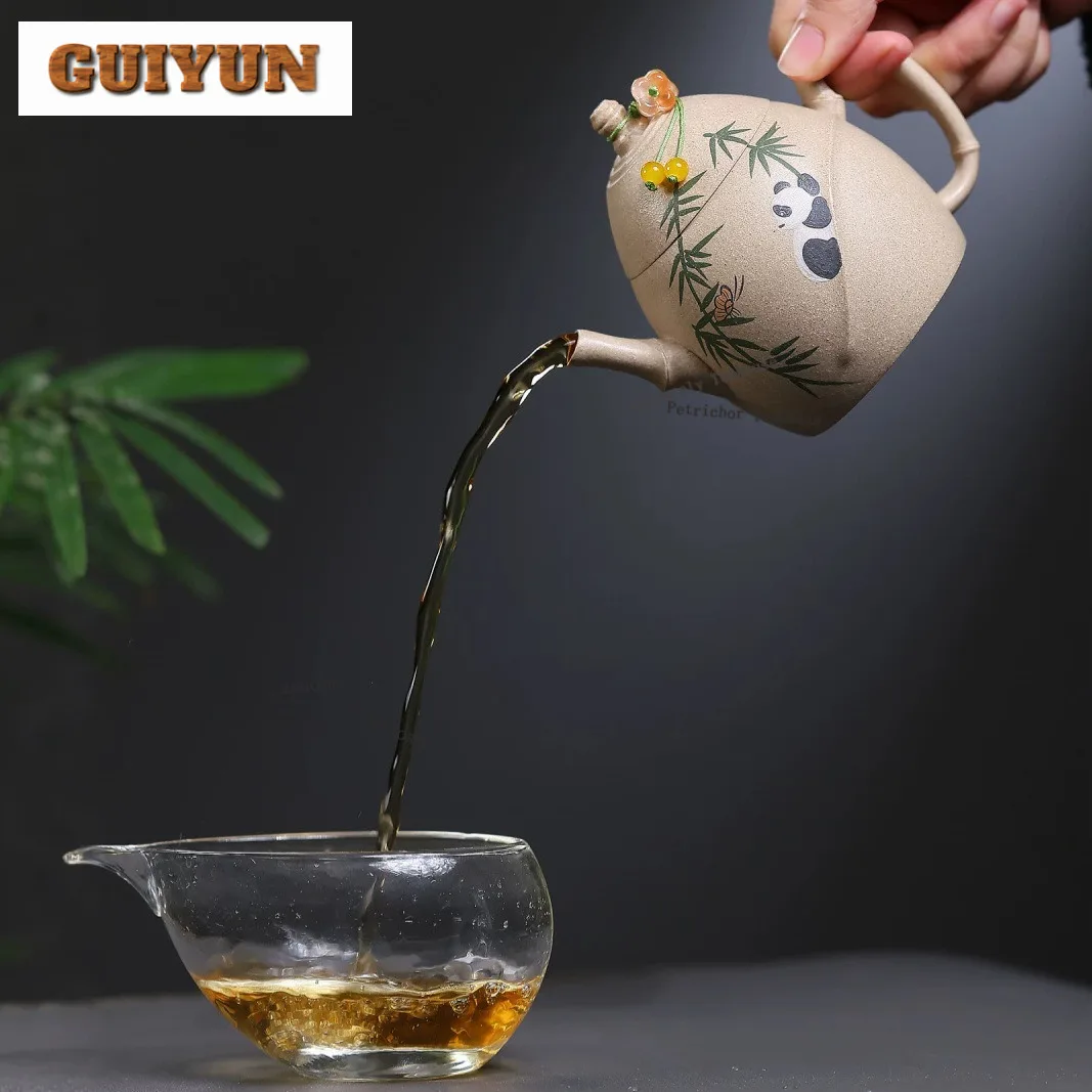 190ml Antique Yixing Purple Clay Teapots Famous Master Handmade Panda Pot Raw Ore White Section Mud Kettle Zisha Tea Set Craft
