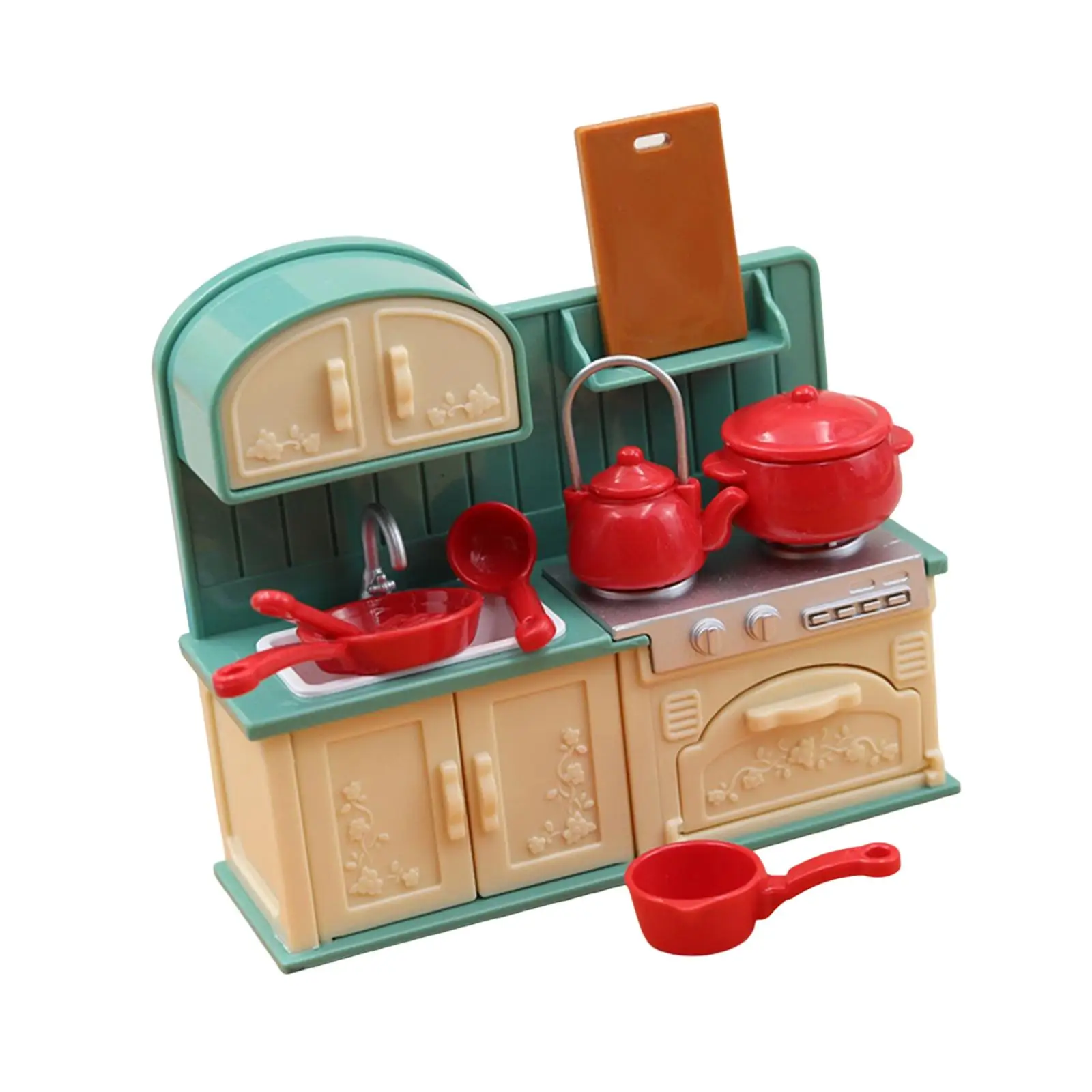 

1/18 Scale Dollhouse Play Set Miniature Doll House Furniture Toys Pretend Play Accessories with Food Pots for Kids Boys Gifts