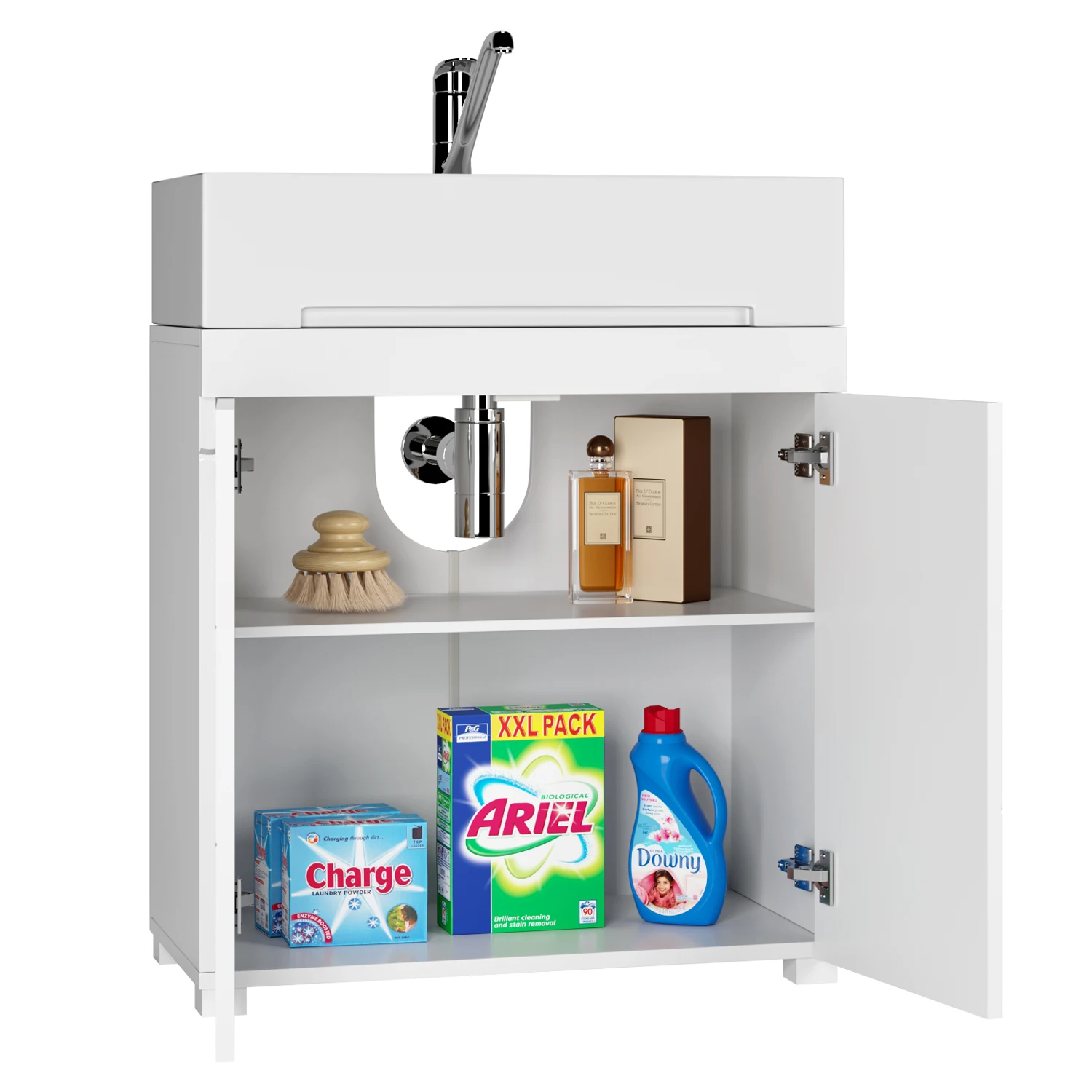 Getone washbasin Under wardrobe wardrobe White Bathroom wardrobe For bathroom, With 2 Doors 2 Trays, White, 60x31x60cm