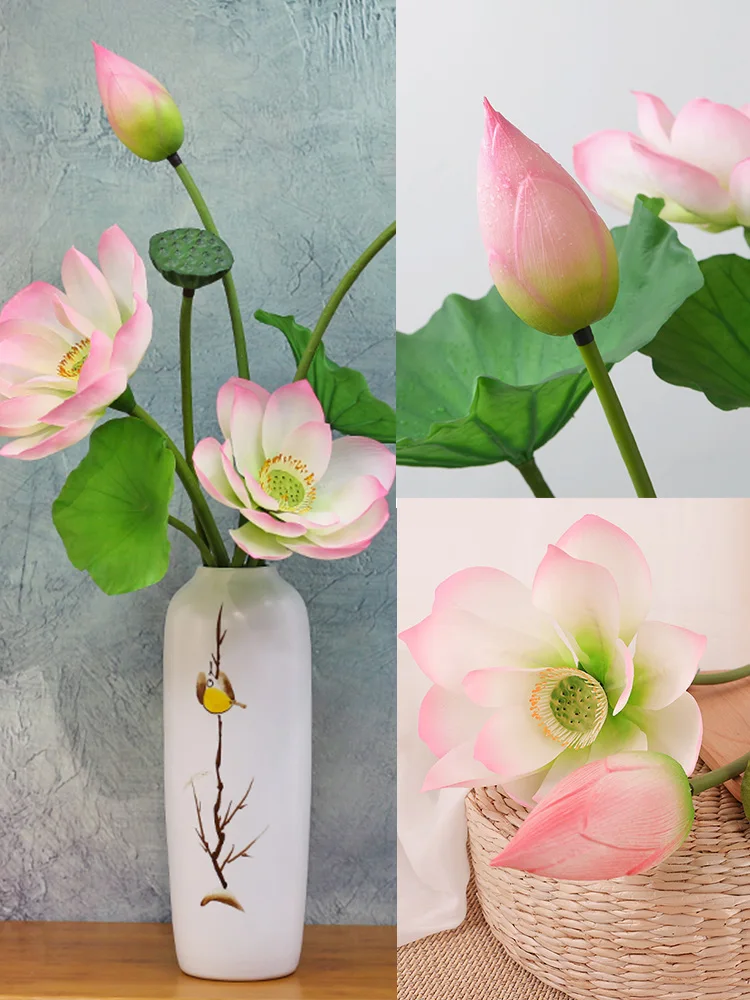 

Hand Feeling Artificial Lotus Water Lily Flowers Leaves Pond Buddha Vases Flowers Arrangement Garden Home Decor Shooting Props