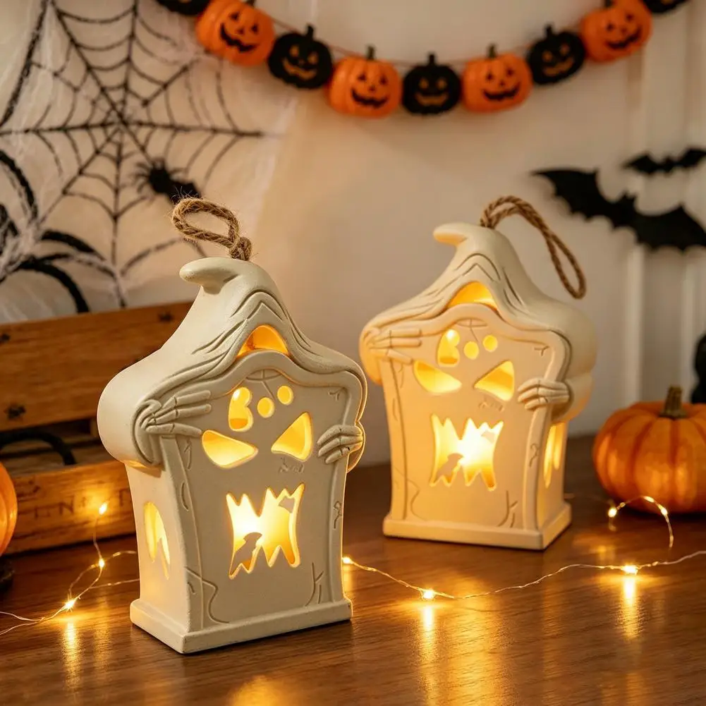 Halloween Hanging Ornaments Party Decorations Halloween Light Up Tombstone Ornaments with Led Lights Spooky Hanging Graveyard