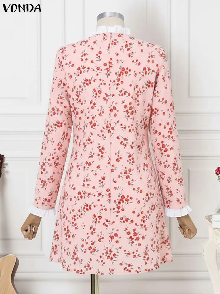 ชุดเดรสผู้หญิงสไตล์โบฮีเมียน VONDA ปี 2025 แขนยาว เซ็กซี่ แบบมินิเดรส แฟชั่นฤดูใบไม้ร่วง แต่งผ้าปะติดระบาย ชุดเดรสสั้นสำหรับงานปาร์ตี้