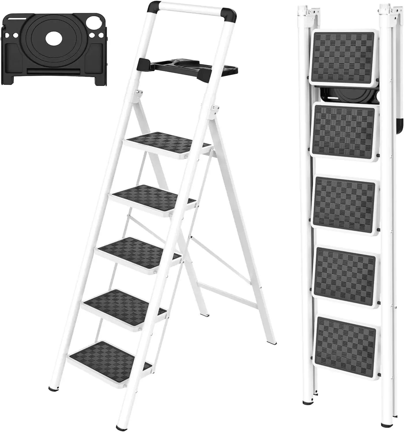 Step Ladder, Step Ladder Folding Step Stool, Portable Sturdy Steel Ladder Stool for Adults with Anti-Slip Wide Pedals Home Outdo