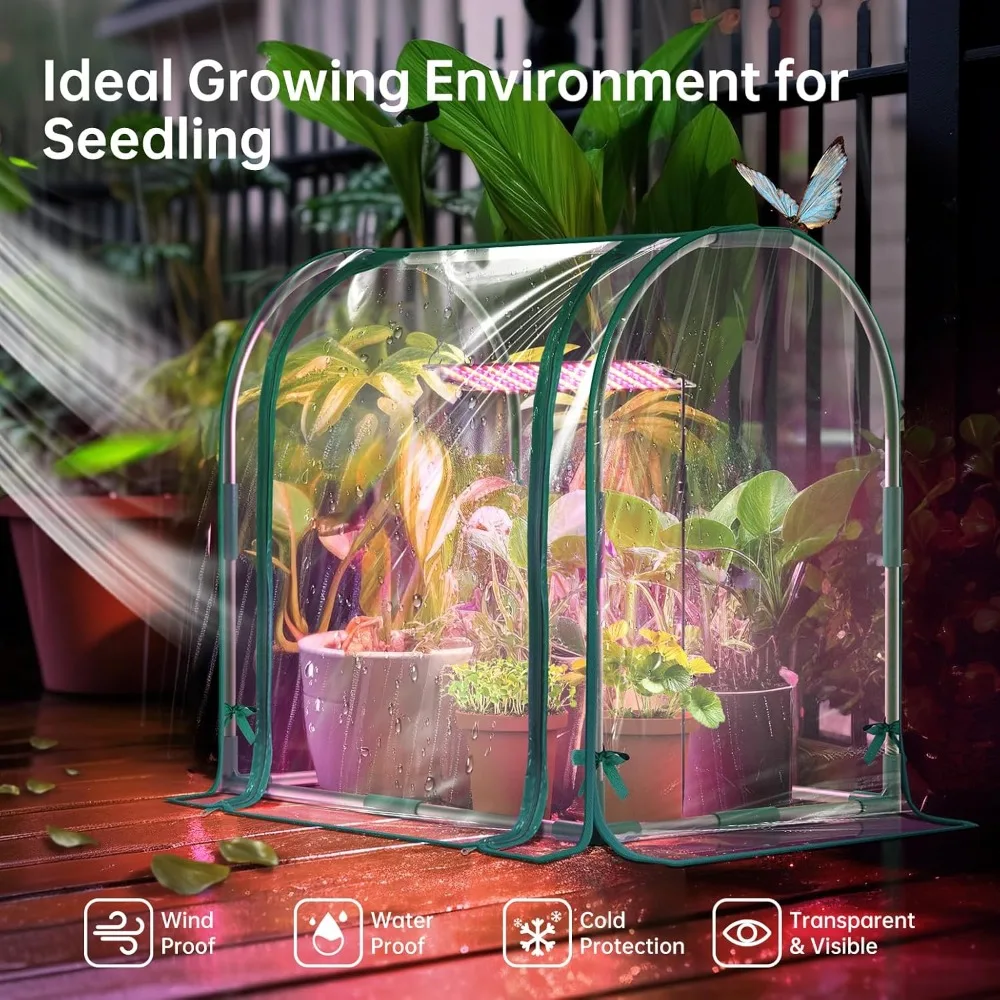 

Greenhouse with Grow Lights, Desktop Small Greenhouse with Zippered Door and PVC Cover for Seed Starting, Greenhouses